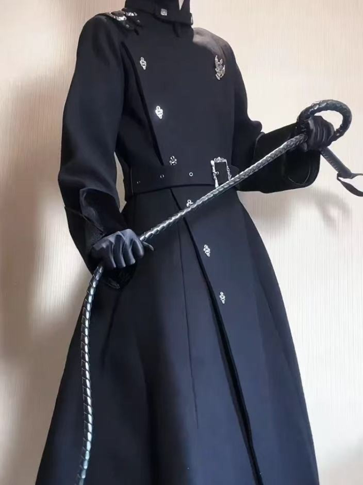 Wool Coat Peacoat - 2025年冬 ゴシック風 ベルト付き スリム ミドル丈 ウールコート