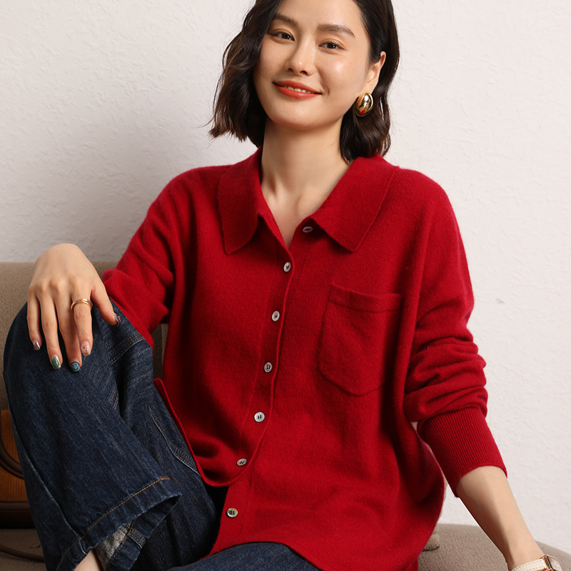Wool Coat Peacoat - 女性用カシミヤカーディガン100%,ニットセーター,シックなトップス,カジュアルコート,折り返し襟,ルーズジャケット,ラージサイズ,秋