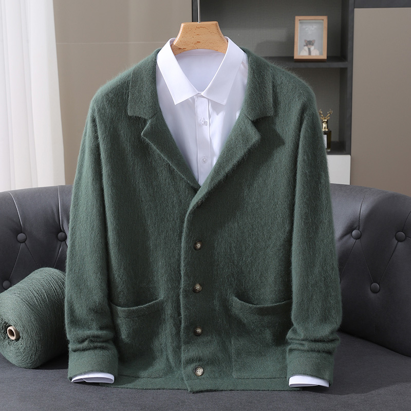 Wool Coat Peacoat - 新しいミンクウールカーディガンメンズパッド入りセーターコートビジネスカジュアルニットカシミヤセーターコート