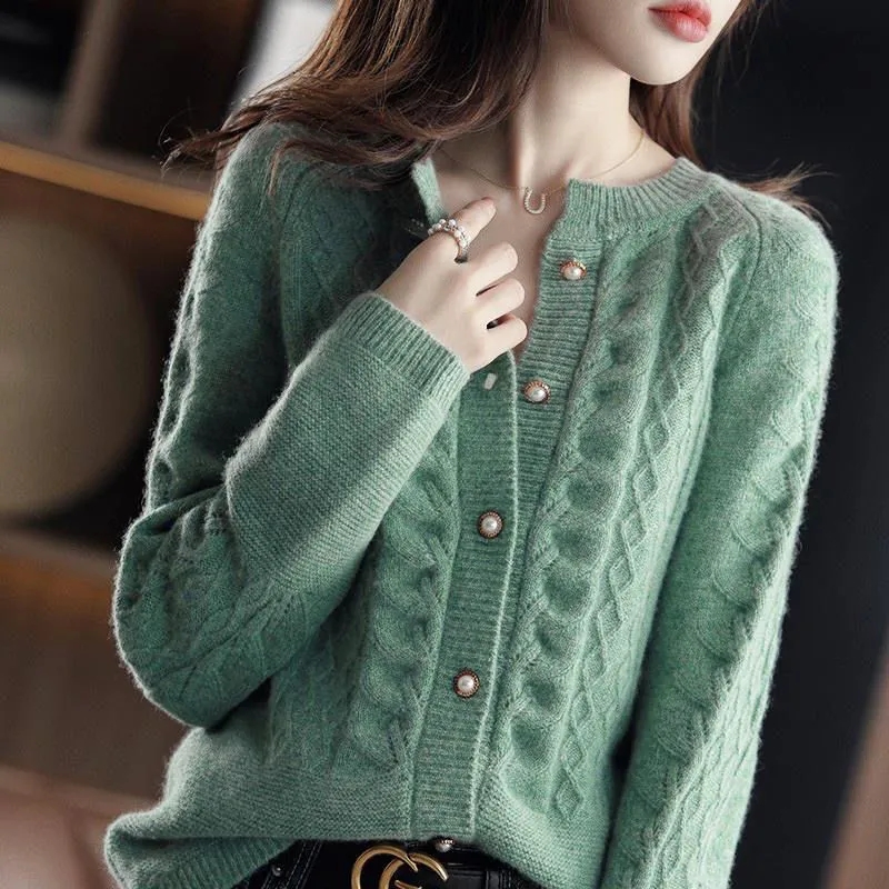 Wool Coat Peacoat - ヴィンテージニットカーディガンジャケット女性の 2026 春秋の新ルーズショートセーターコートソリッドオールマッチカジュアルレディースアウター