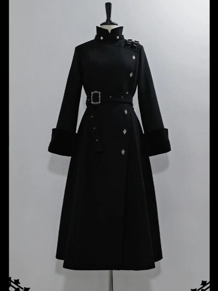 2025年冬 ゴシック風 ベルト付き スリム ミドル丈 ウー - Wool Coat Peacoat のレビューと価格