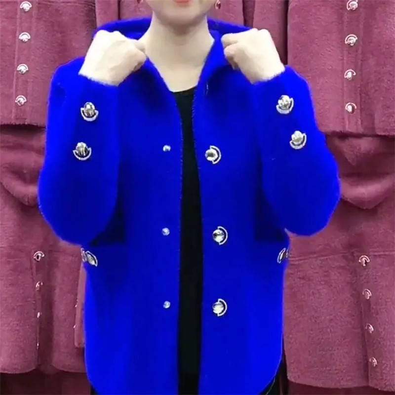 新しい中年高齢者の母模造ミンクベルベットコート秋冬厚みのフー - Wool Coat Peacoat のレビューと価格