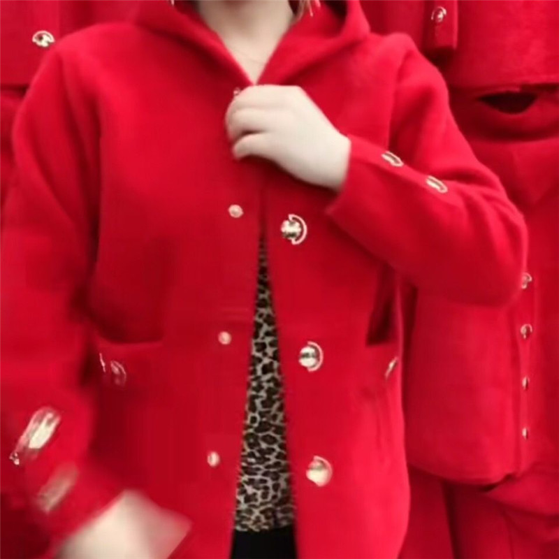 新しい中年高齢者の母模造ミンクベルベットコート秋冬厚みのフー - Wool Coat Peacoat のレビューと価格