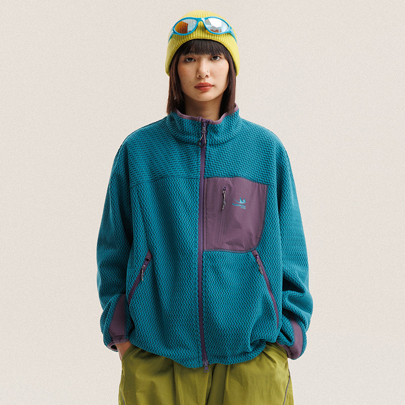 秋冬ポーラーフリース波状ストライプジャケット男性女性アウトド - Wool Coat Peacoat のレビューと価格