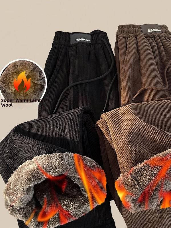 極厚冬暖かいラムベルベットパンツメンズ冬フリース裏地ワイドレ - Corduroy Pant Warm のレビューと価格