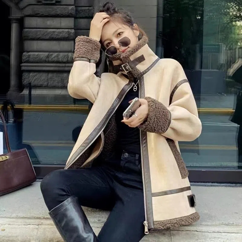 厚手のラムファーコート,用途が広く,ベルベット,オートバイの - Wool Coat Peacoat のレビューと価格