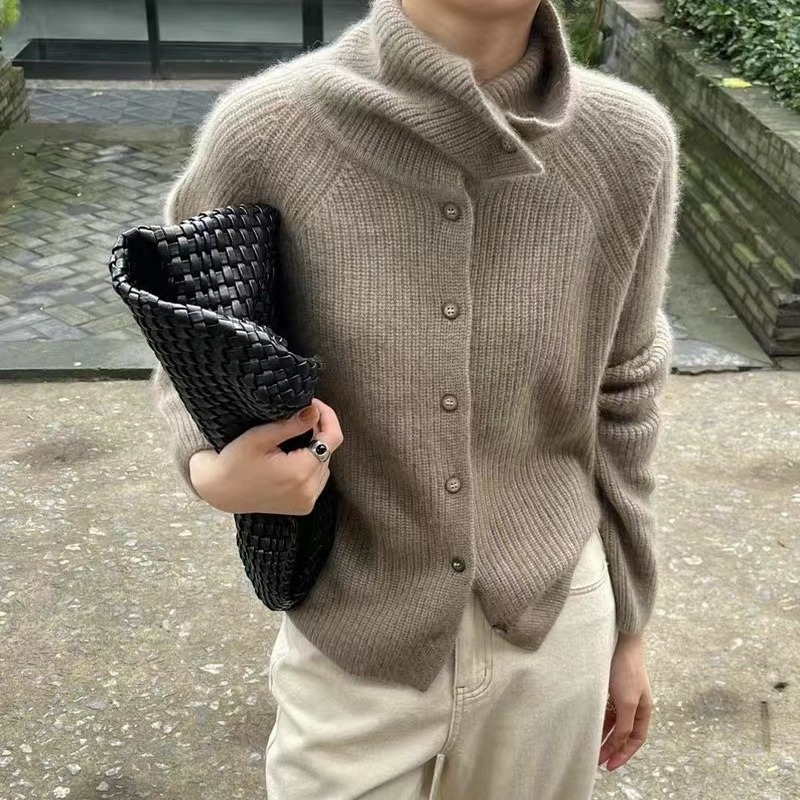 タートルネックカーディガンレディース 100% ピュアウール - Wool Coat Peacoat のレビューと価格