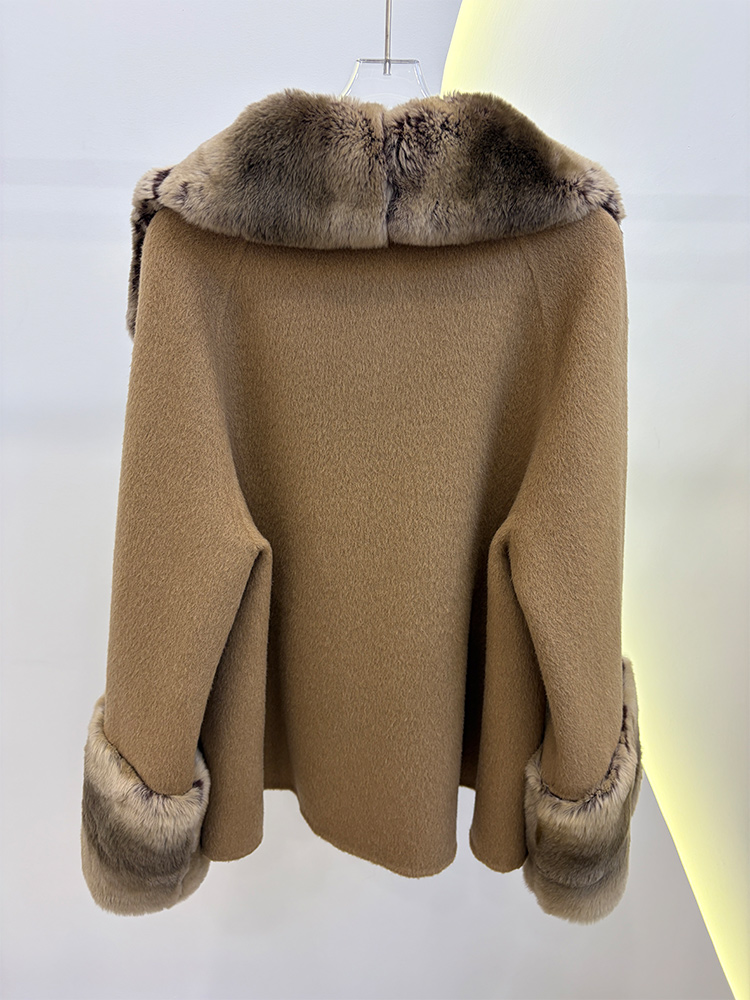 2026年冬 レディース 本物の天然レックスラビットファー襟 - Wool Coat Peacoat のレビューと価格
